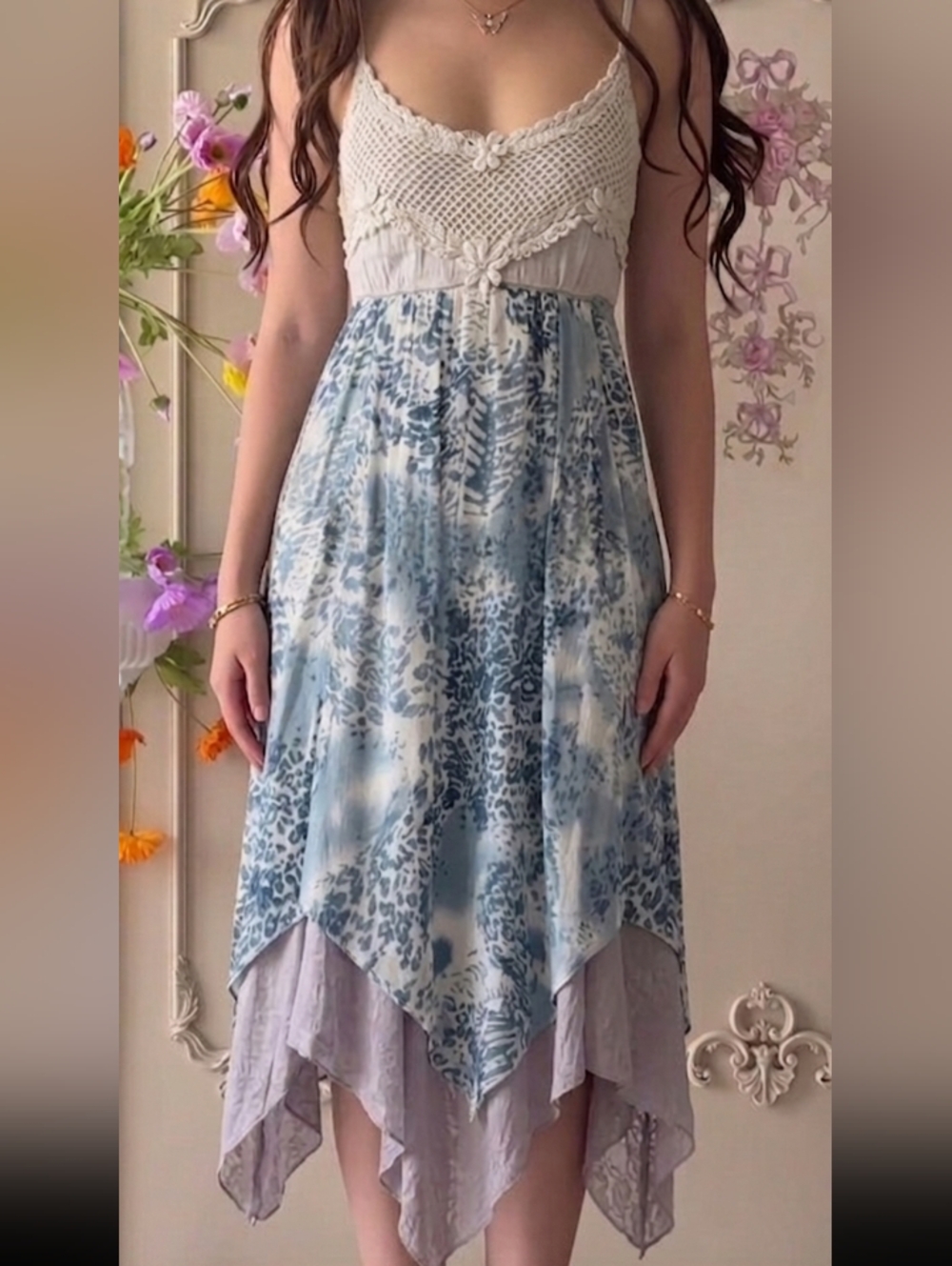 Y2K Vintage Dress Beaded Babydoll Crotchet Fairycore Excellent Condition Sz Med